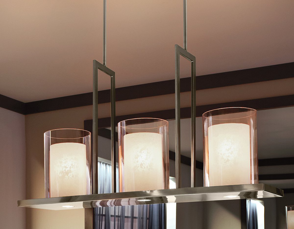 Triad Collection 6-Light Linear Chandelier with Layered Glass Shades – Pewter Finish