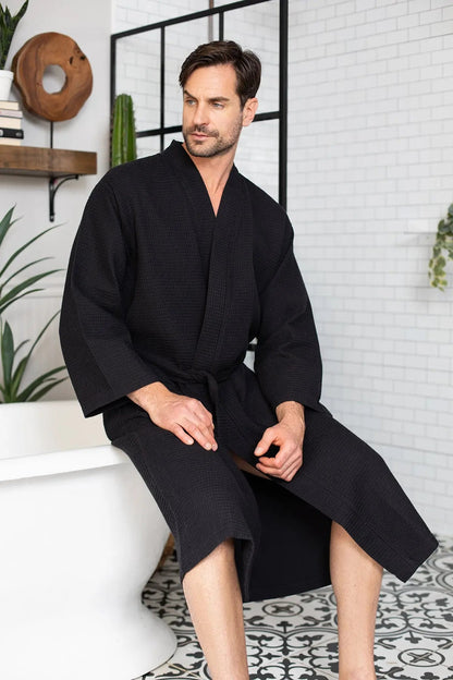 Men's Waffle Kimono Robe: Absorbent Lightweight Spa Wear