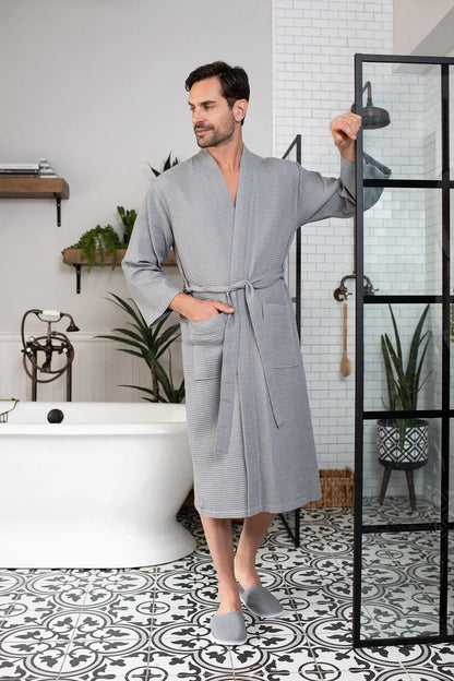 Men's Waffle Kimono Robe: Absorbent Lightweight Spa Wear