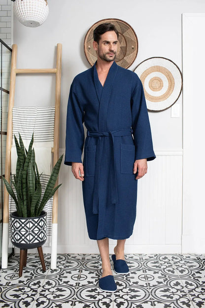 Men's Waffle Kimono Robe: Absorbent Lightweight Spa Wear