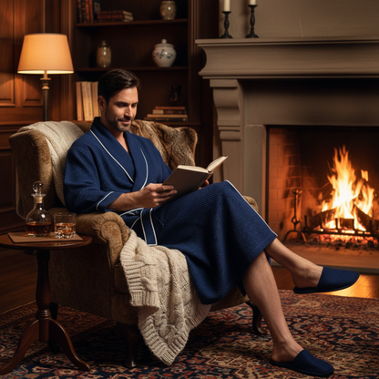 Premium Men's Waffle Robe with Contrast Piping Detail