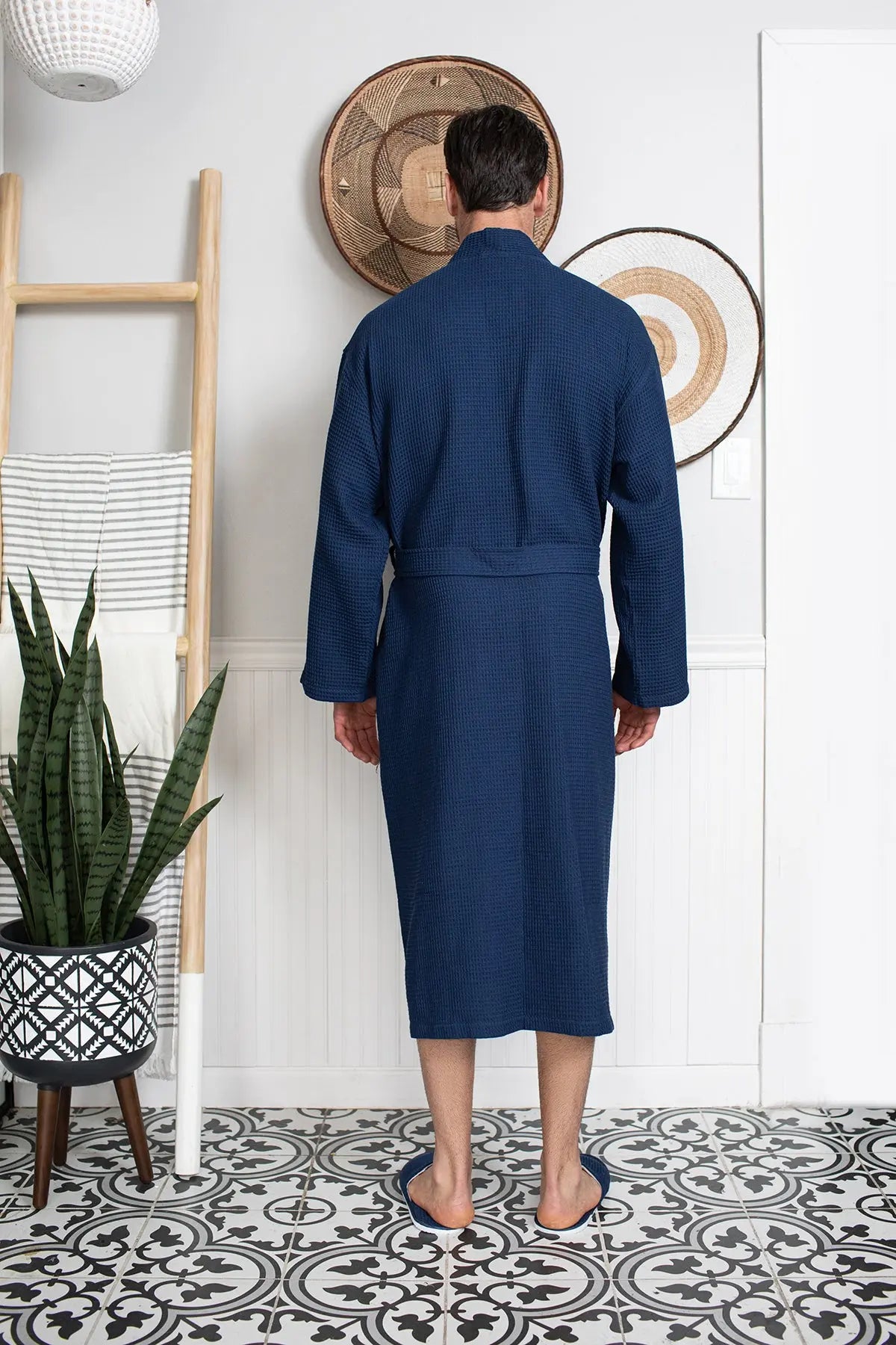 Men's Waffle Kimono Robe: Absorbent Lightweight Spa Wear