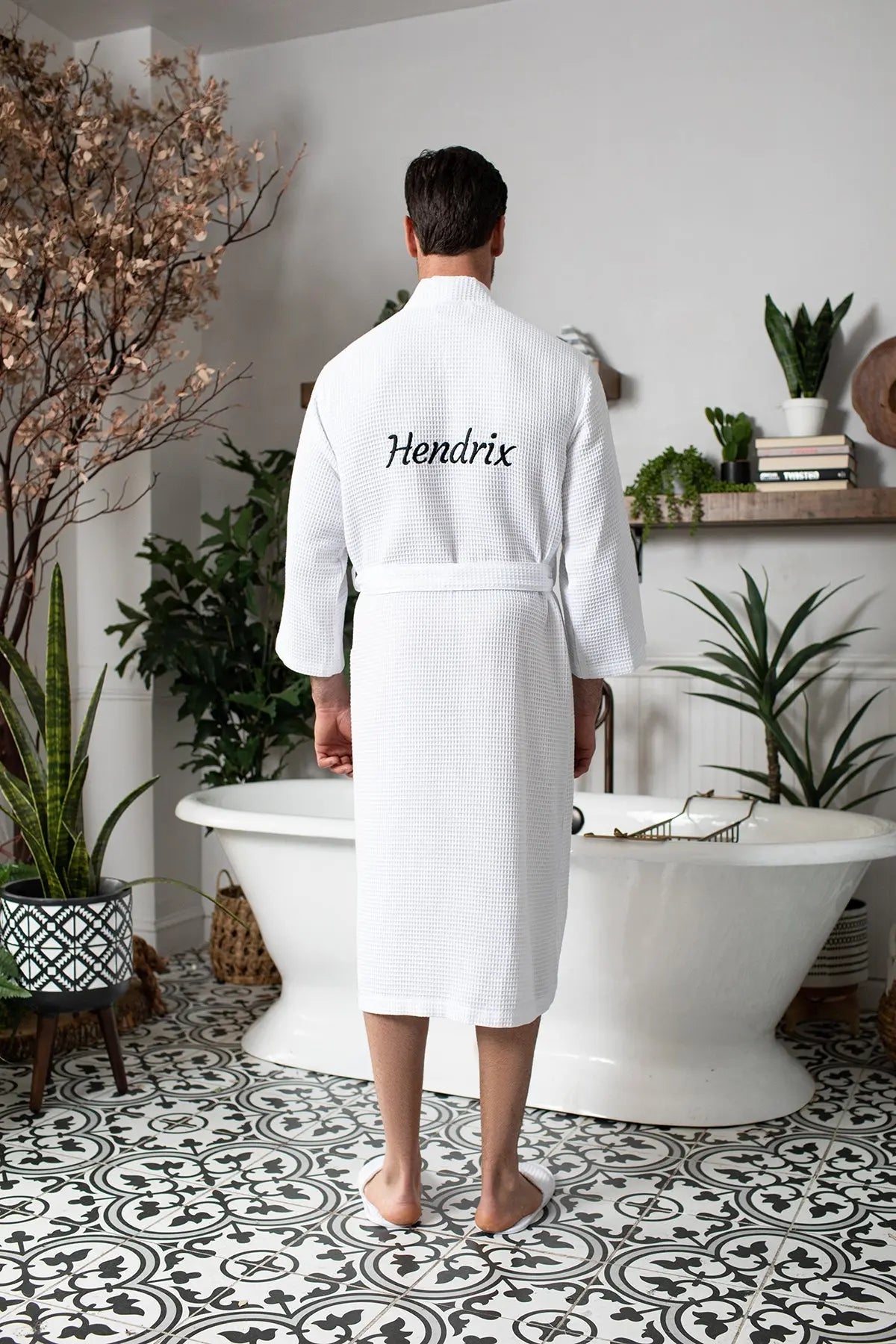 Men's Waffle Kimono Robe: Absorbent Lightweight Spa Wear