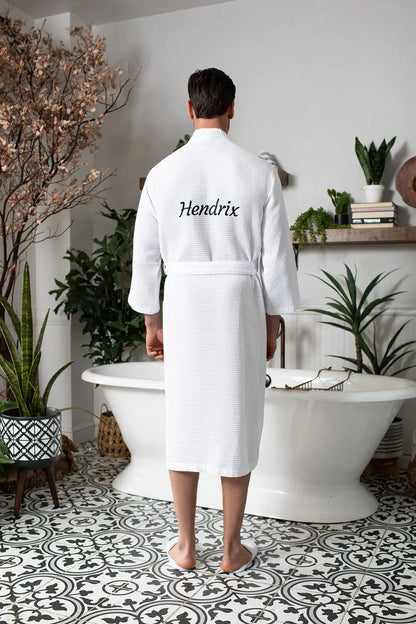 Men's Waffle Kimono Robe: Absorbent Lightweight Spa Wear