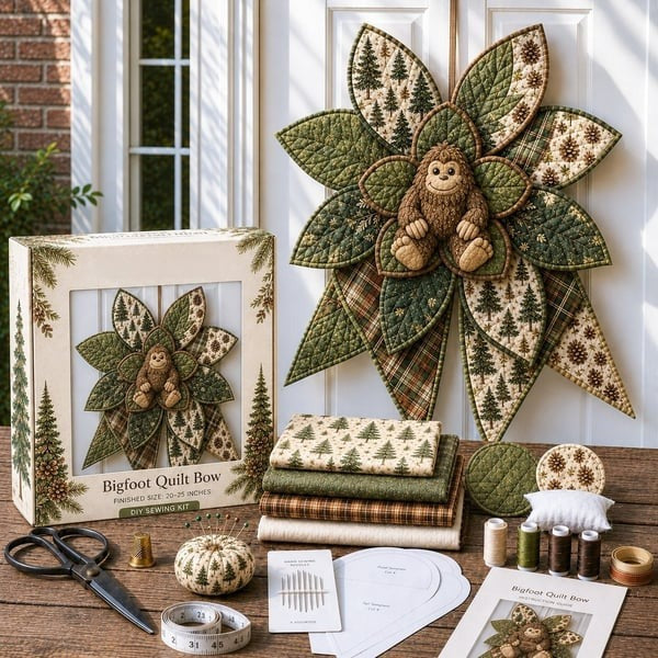 DIY Oversized Quilted Bow Sewing Kit Fabric Craft Set With Large Bow