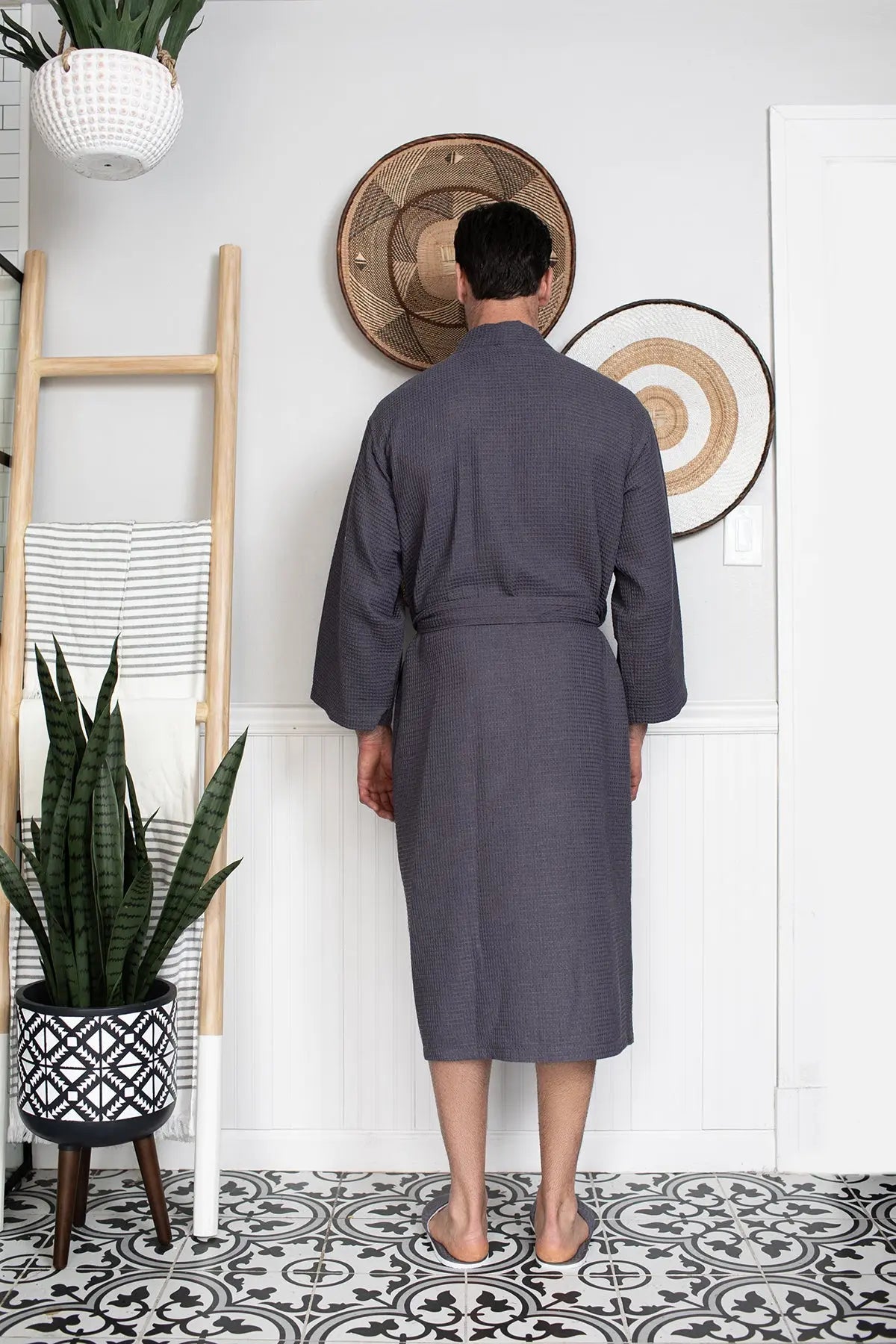 Men's Waffle Kimono Robe: Absorbent Lightweight Spa Wear