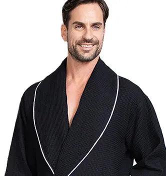 Premium Men's Waffle Robe with Contrast Piping Detail