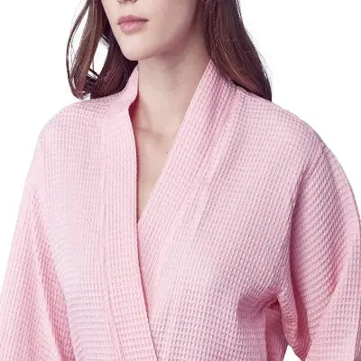 Women's Knee-Length Waffle Kimono Robe | Spa Comfort