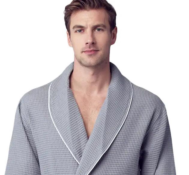 Premium Men's Waffle Robe with Contrast Piping Detail