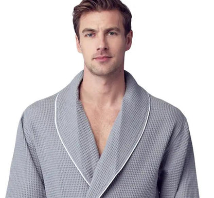 Premium Men's Waffle Robe with Contrast Piping Detail