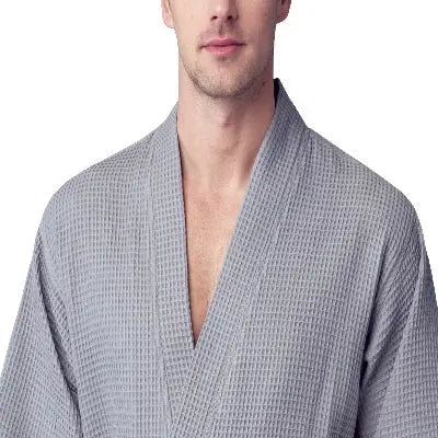 Men's Waffle Kimono Robe: Absorbent Lightweight Spa Wear