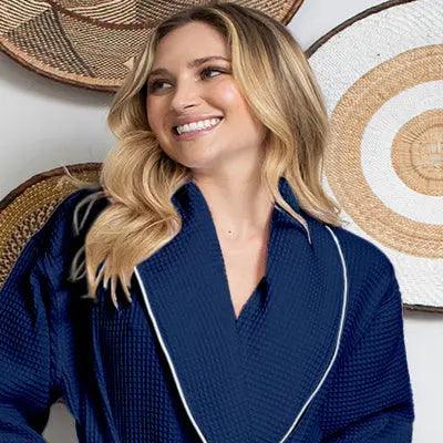Women's Waffle Piping Bathrobe | Lightweight Spa Comfort