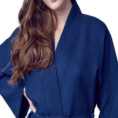 Women's Knee-Length Waffle Kimono Robe | Spa Comfort