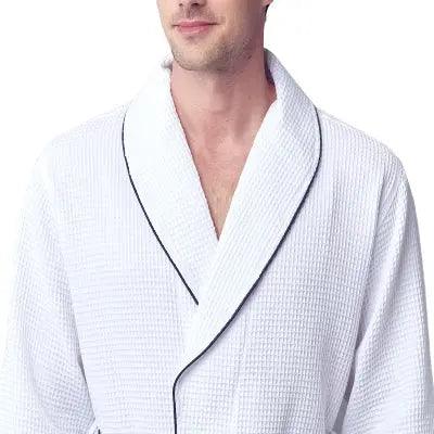Premium Men's Waffle Robe with Contrast Piping Detail