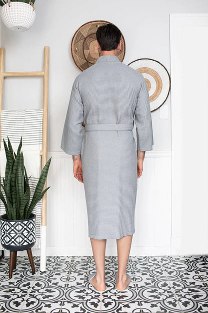 Men's Waffle Kimono Robe: Absorbent Lightweight Spa Wear