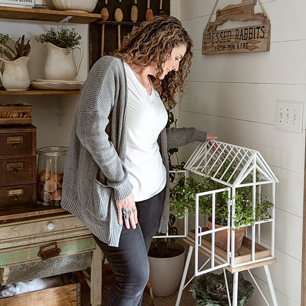Greenhouse Style Outdoor Plant Stand with Swing Doors – White Metal & Wood Base