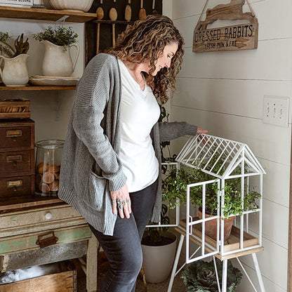 Greenhouse Style Outdoor Plant Stand with Swing Doors – White Metal & Wood Base