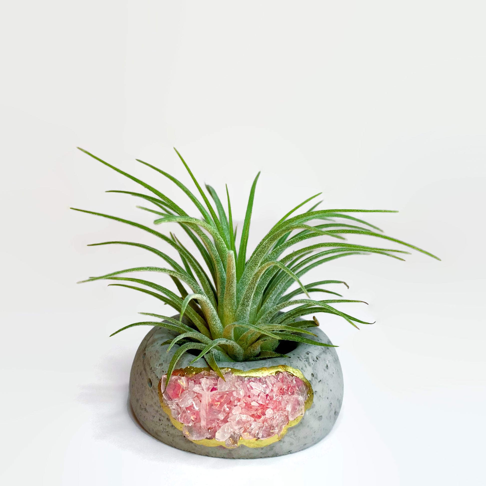 Rose Quartz Geode Concrete Planter – Mini Crystal Succulent Pot / Candle Holder