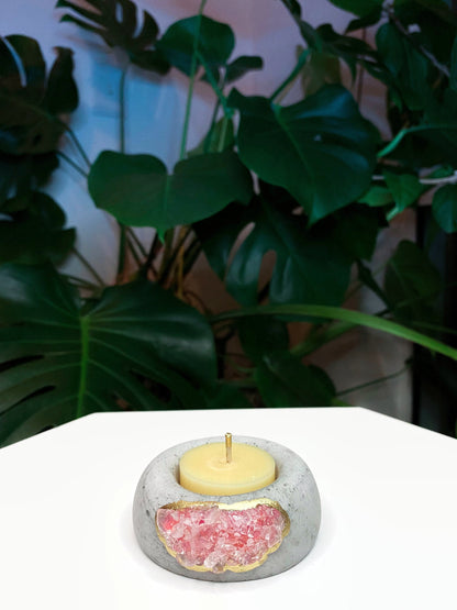 Rose Quartz Geode Concrete Planter – Mini Crystal Succulent Pot / Candle Holder