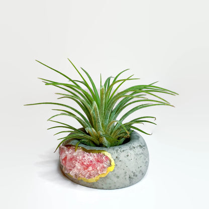 Rose Quartz Geode Concrete Planter – Mini Crystal Succulent Pot / Candle Holder