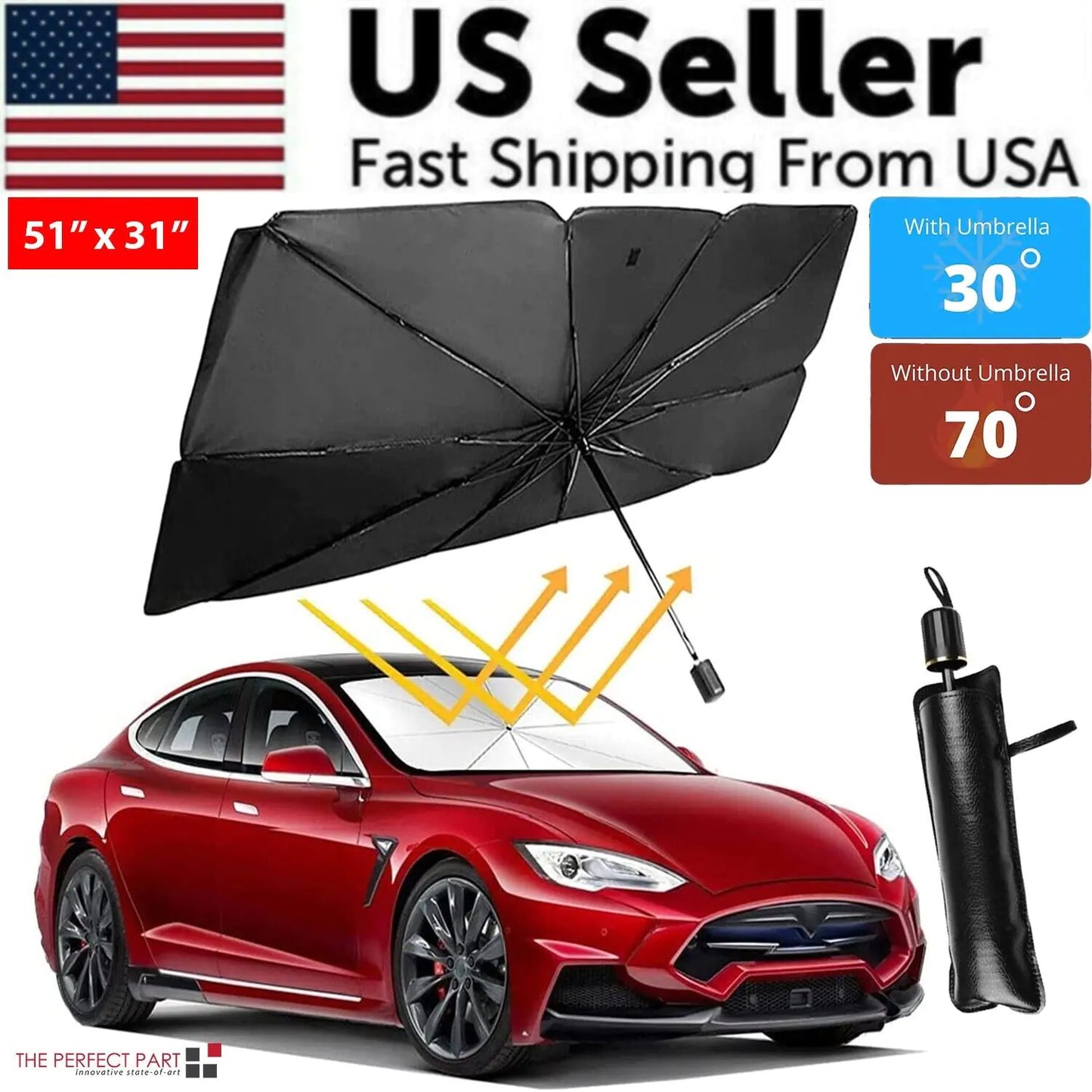 51" Car Sun Shade Umbrella | Foldable Windshield Visor
