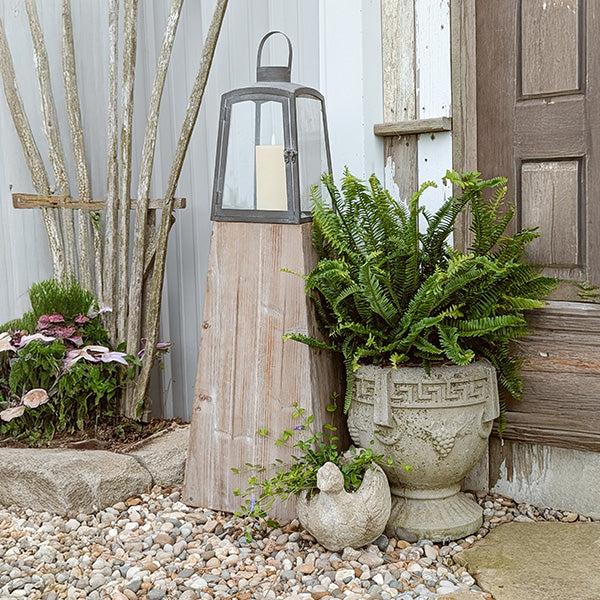 Removable Metal Lanterns with Wood Base – Set of 2 Rustic Modern Candle Holders