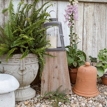 Removable Metal Lanterns with Wood Base – Set of 2 Rustic Modern Candle Holders