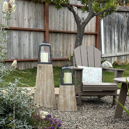 Removable Metal Lanterns with Wood Base – Set of 2 Rustic Modern Candle Holders