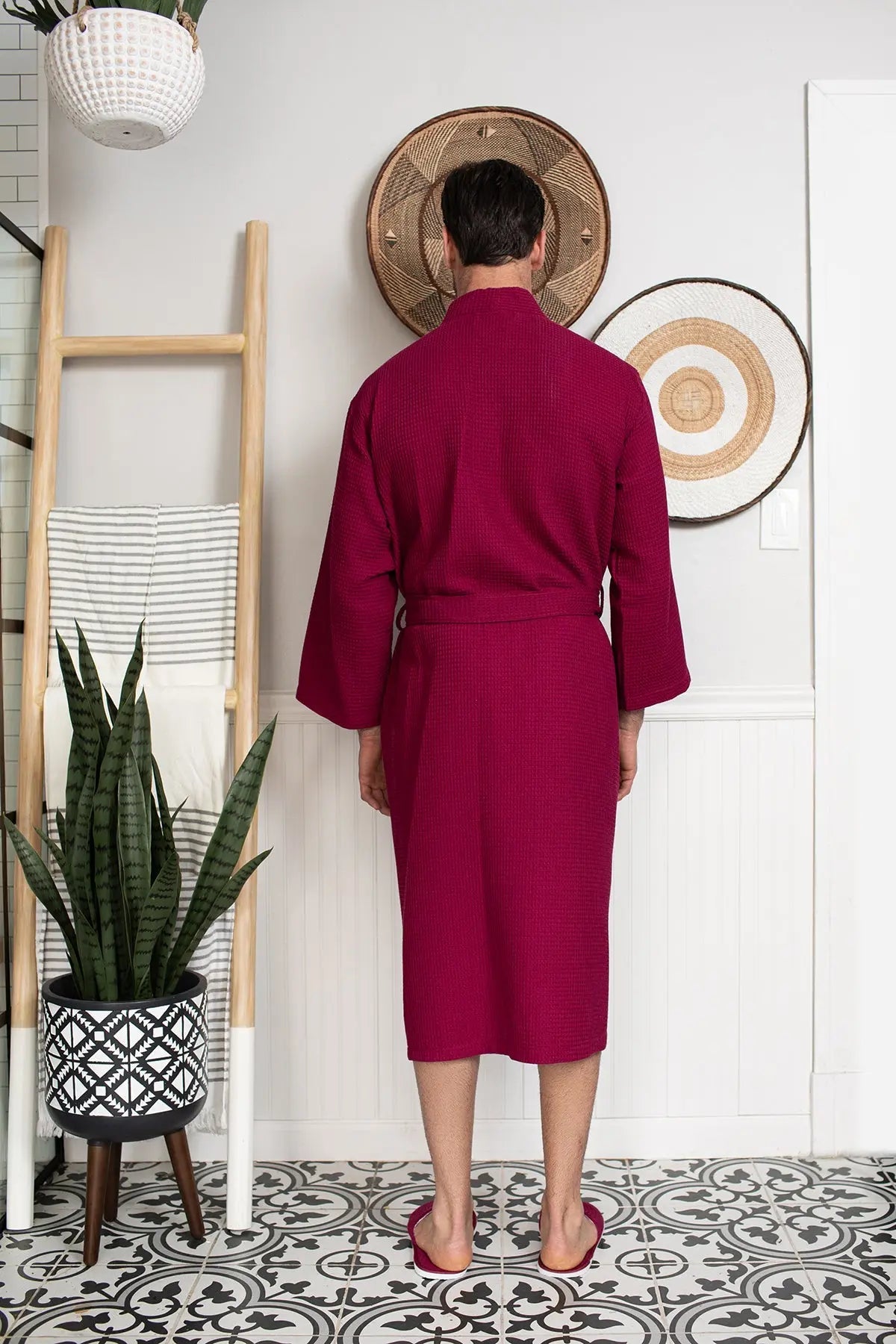 Men's Waffle Kimono Robe: Absorbent Lightweight Spa Wear