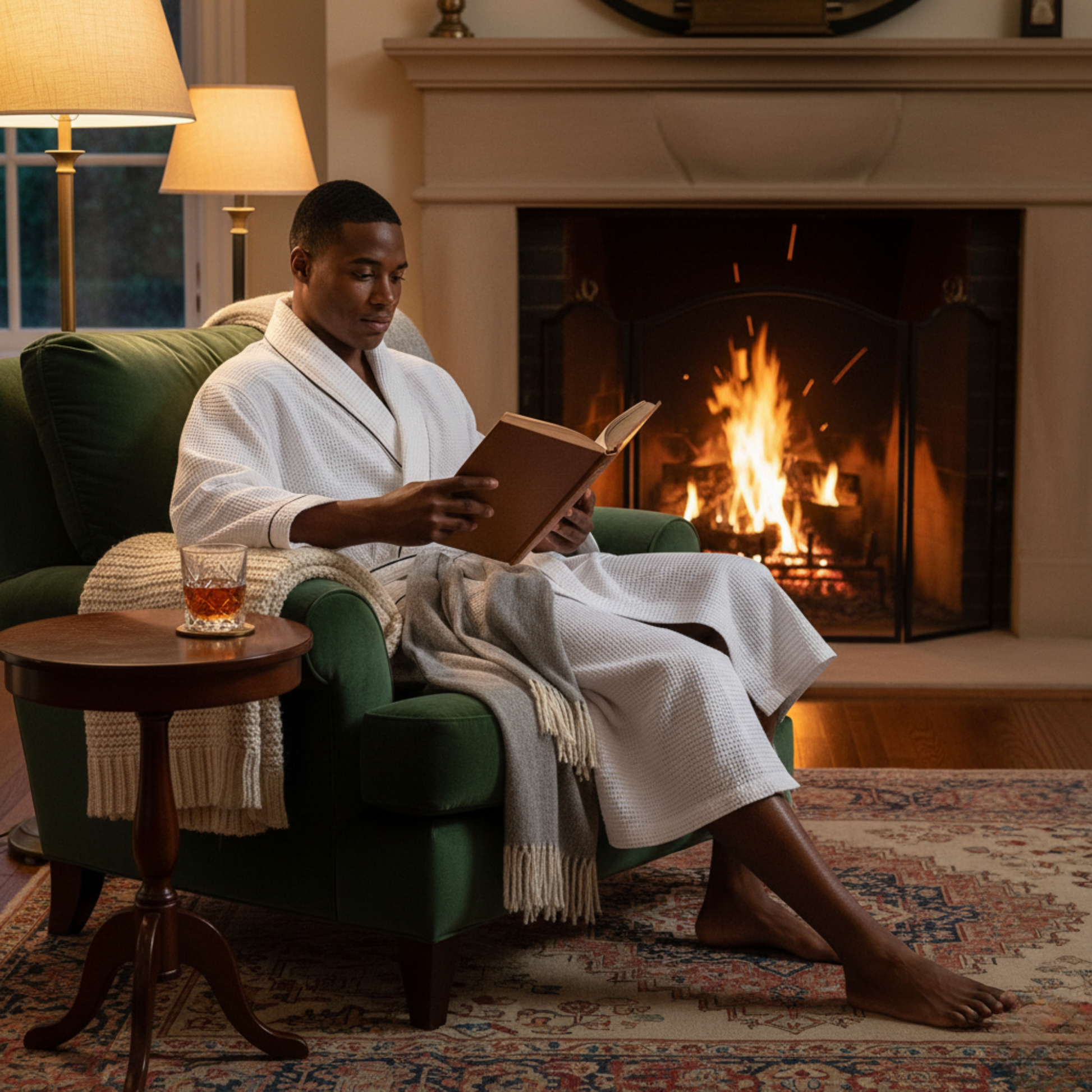 Premium Men's Waffle Robe with Contrast Piping Detail