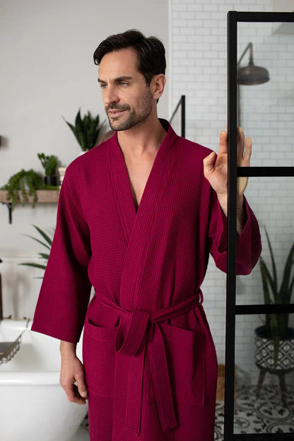 Men's Waffle Kimono Robe: Absorbent Lightweight Spa Wear
