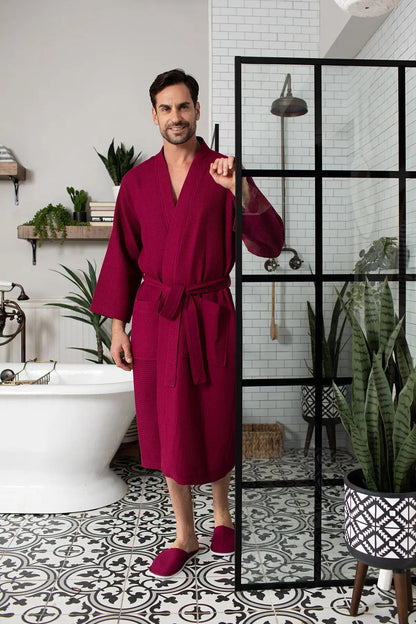 Men's Waffle Kimono Robe: Absorbent Lightweight Spa Wear