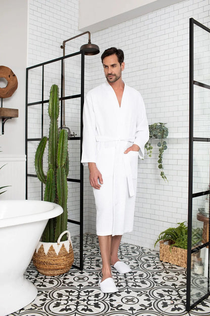 Men's Waffle Kimono Robe: Absorbent Lightweight Spa Wear