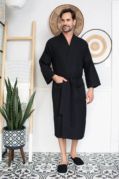 Men's Waffle Kimono Robe: Absorbent Lightweight Spa Wear