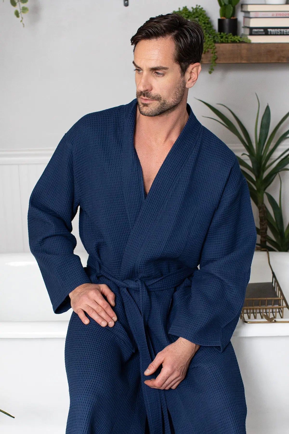 Men's Waffle Kimono Robe: Absorbent Lightweight Spa Wear