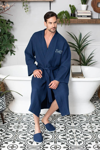 Men's Waffle Kimono Robe: Absorbent Lightweight Spa Wear
