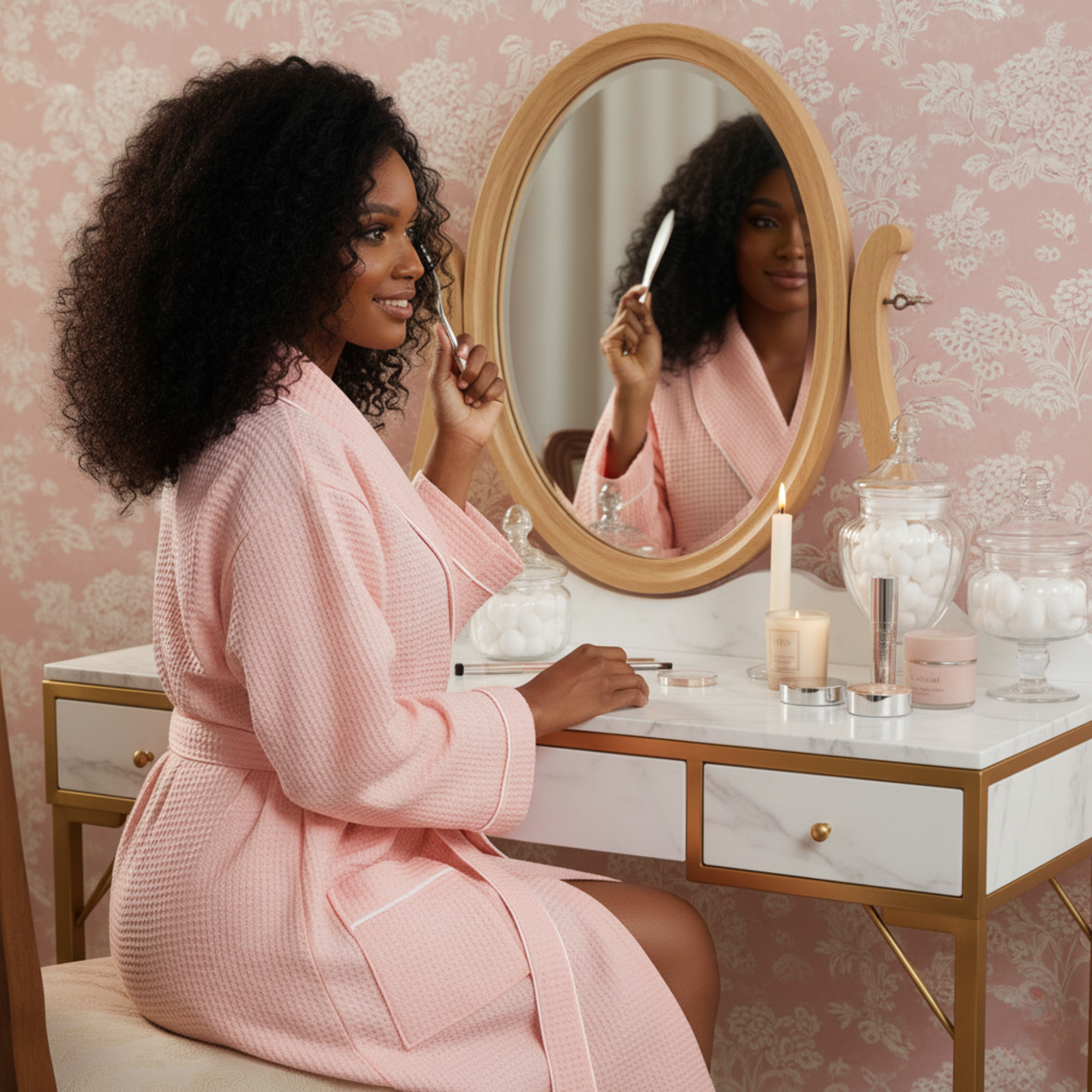 Women's Waffle Piping Bathrobe | Lightweight Spa Comfort