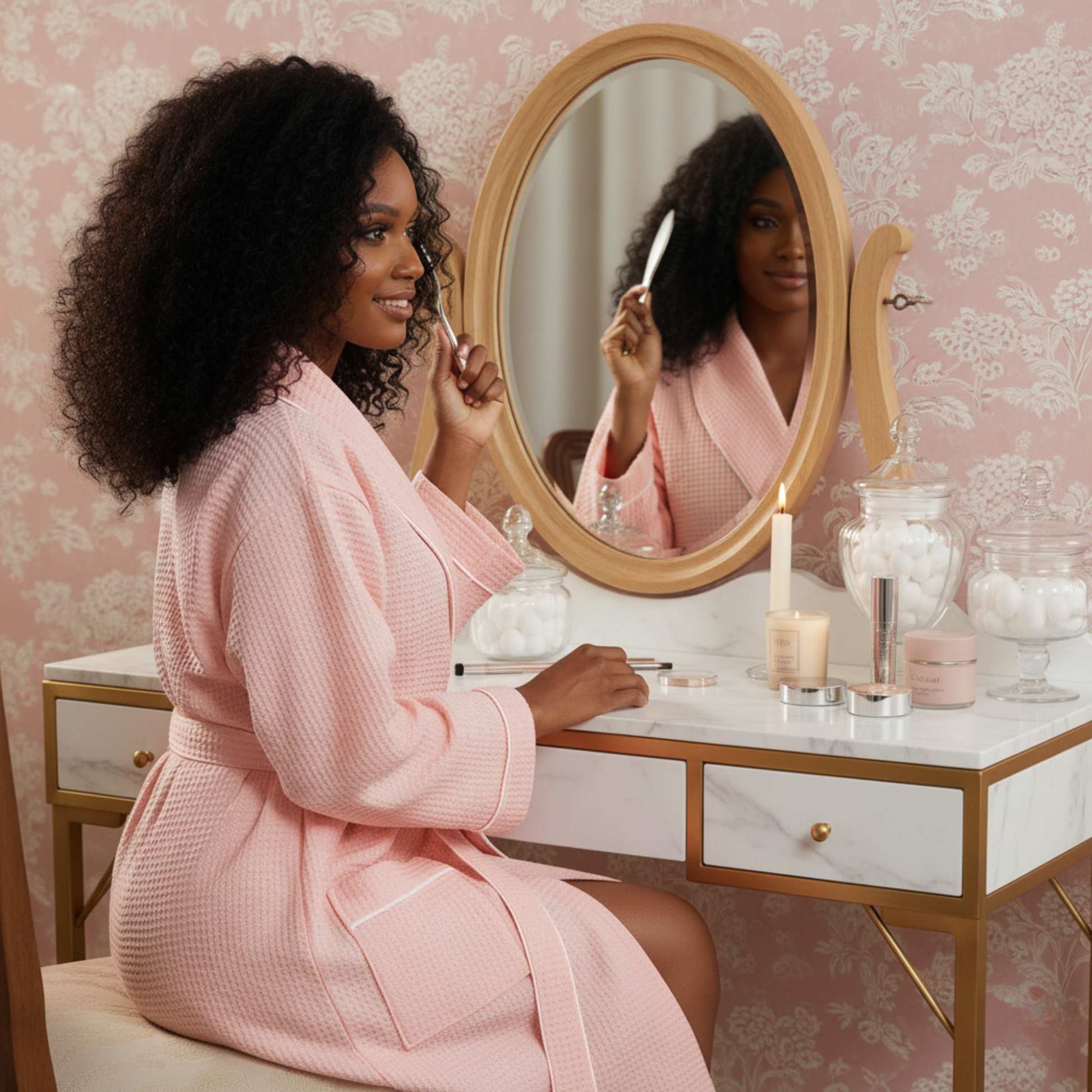 Women's Waffle Piping Bathrobe | Lightweight Spa Comfort