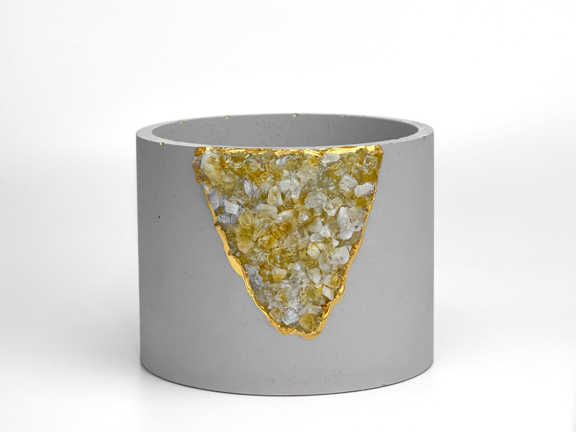 Raw Citrine Geode Concrete Planter