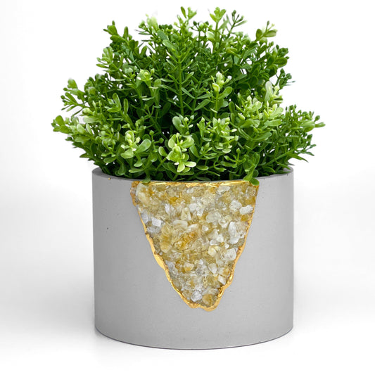 Raw Citrine Geode Concrete Planter