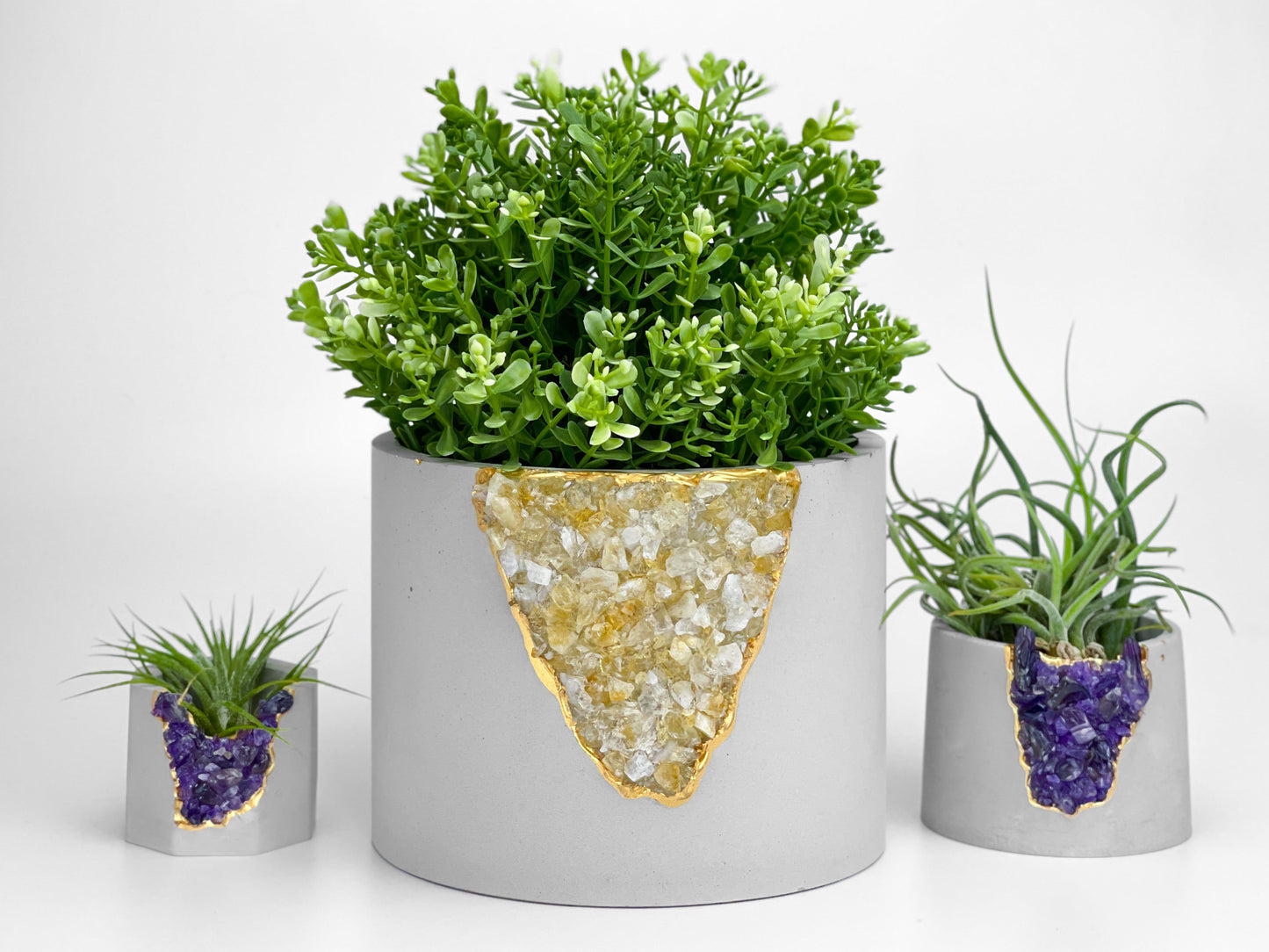 Raw Citrine Geode Concrete Planter