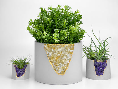 Raw Citrine Geode Concrete Planter