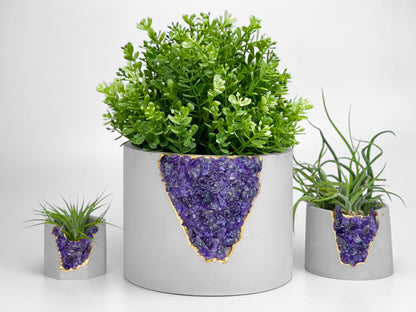 6" Amethyst Geode Concrete Planter
