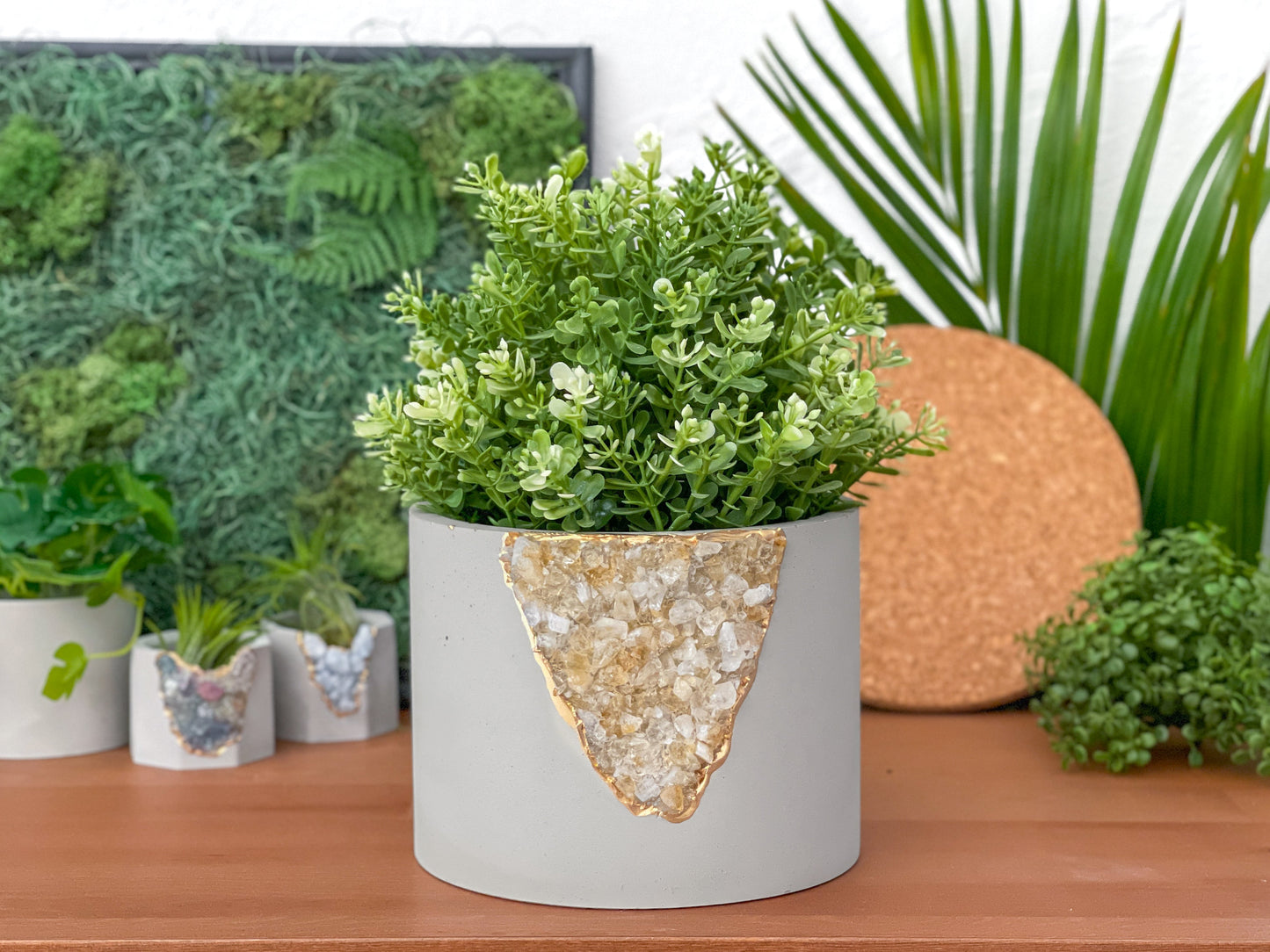 Raw Citrine Geode Concrete Planter