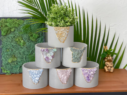 Raw Citrine Geode Concrete Planter