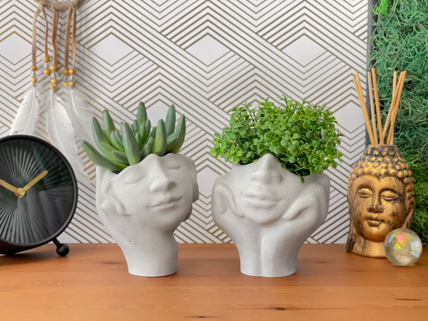 Handmade Concrete Face Planter – 4" Decorative Pot for Succulents & Small Plants