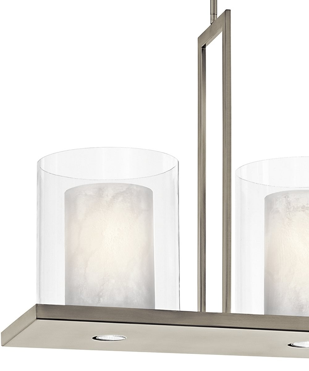Triad Collection 6-Light Linear Chandelier with Layered Glass Shades – Pewter Finish