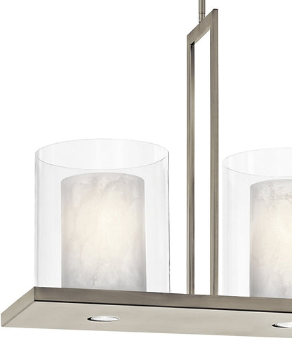 Triad Collection 6-Light Linear Chandelier with Layered Glass Shades – Pewter Finish
