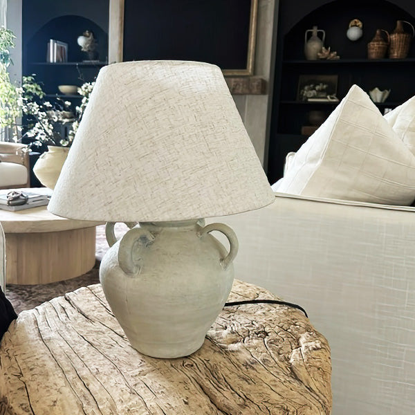 Artisan Inspired Round Table Lamp – Handcrafted Farmhouse Style Accent Lighting