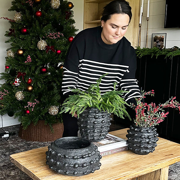 Handcrafted Textured Matte Black Outdoor Planters – Set of 3